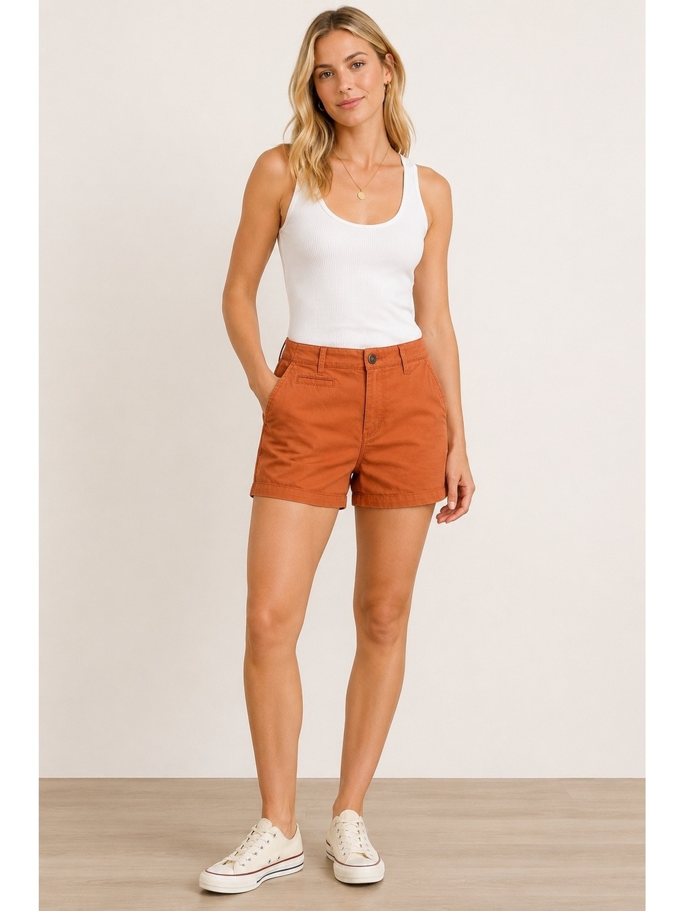 Old Navy Boyfriend Shorts Women’s Size 4 Rust Orange Stretch Chino Casual